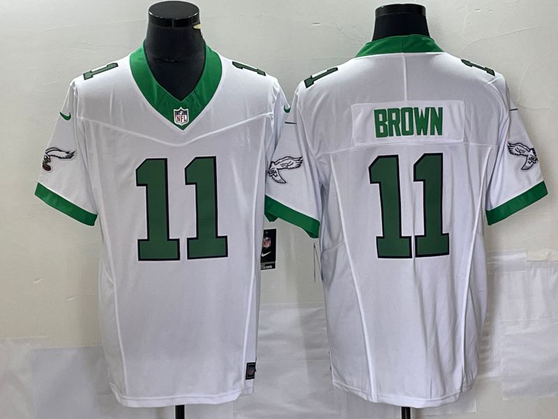 Men Philadelphia Eagles 11 Brown White Nike Throwback Vapor Limited NFL Jerseys